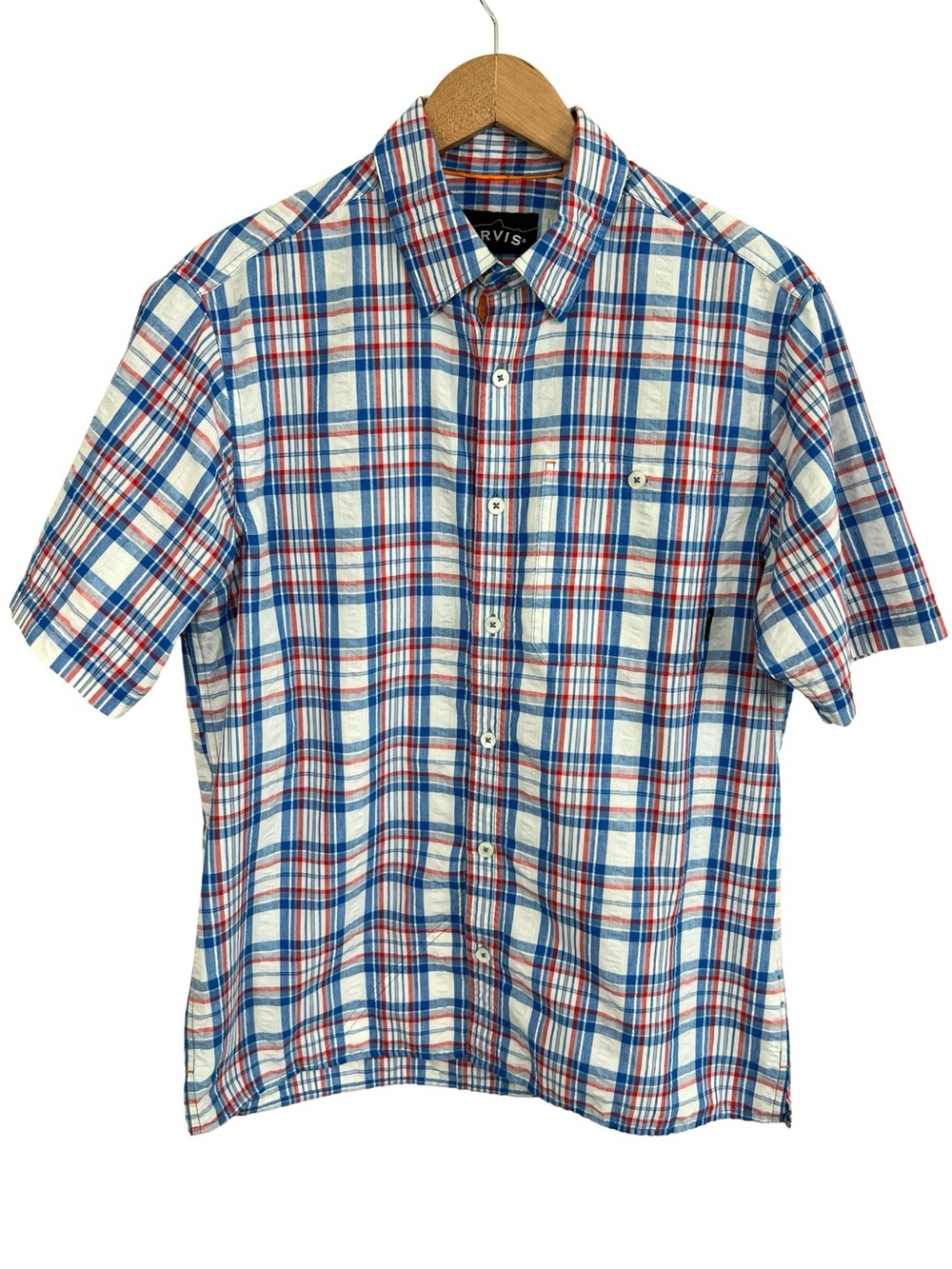 Orvis Trout Bum Plaid Button Up Shirt Men’s Medium Linen Cotton Short Sleeve